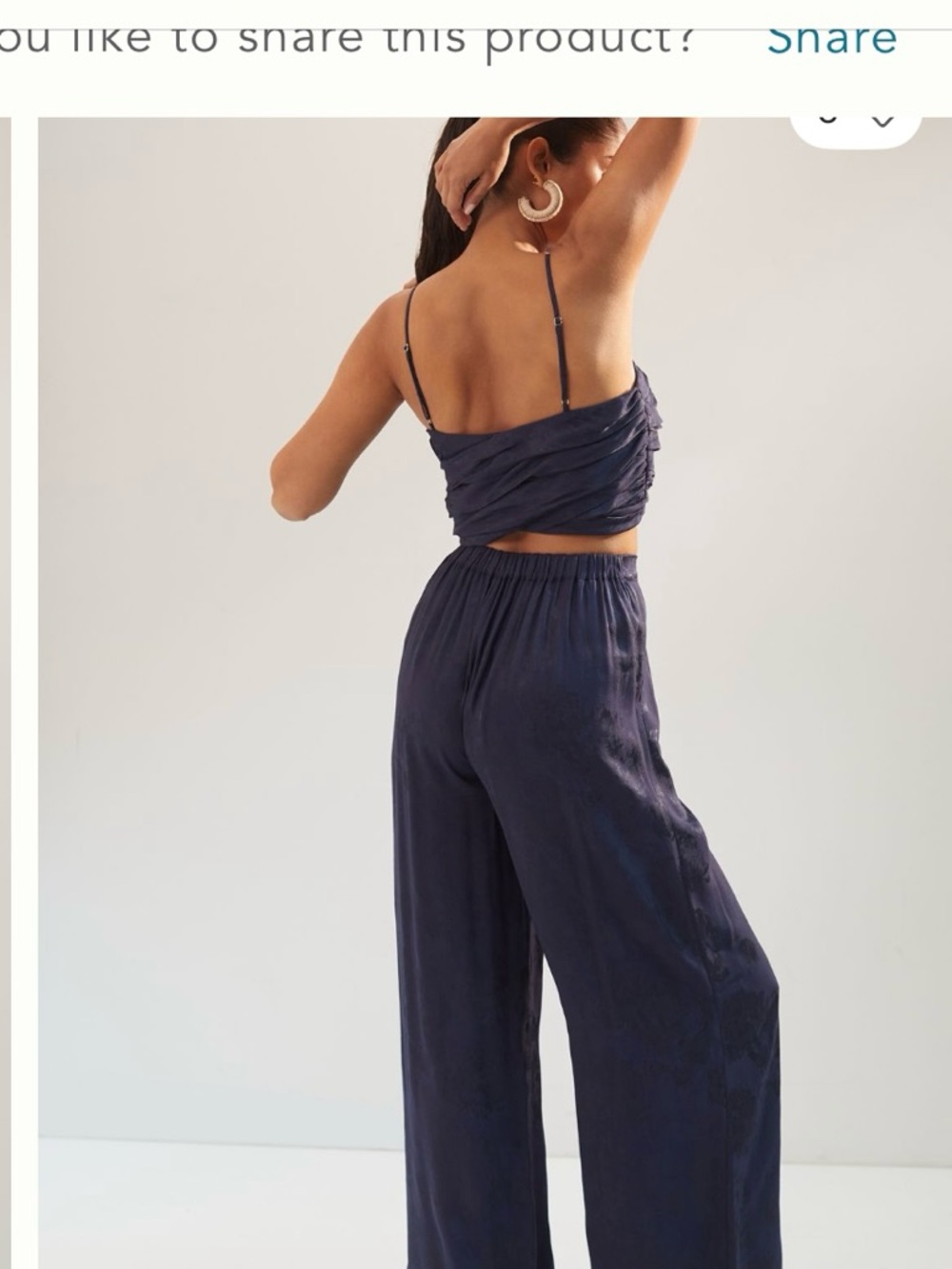 Navy Wide-Leg cotton  Blend Pants - Women